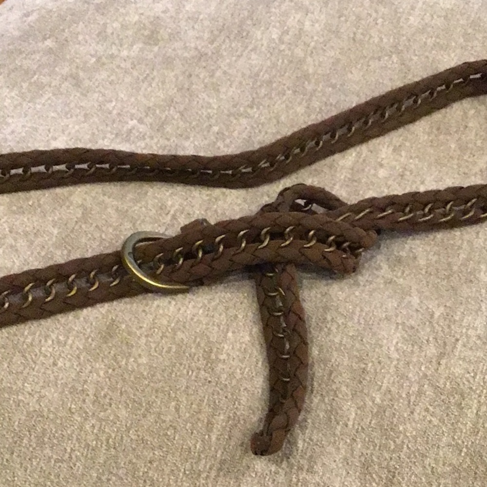 Braided Suede Brown Belt with Gold Chain Accent
